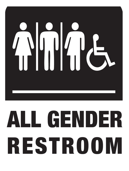 All Gender Restroom with Text, Toilet & Wheelchair Graphics Washroom Sign
