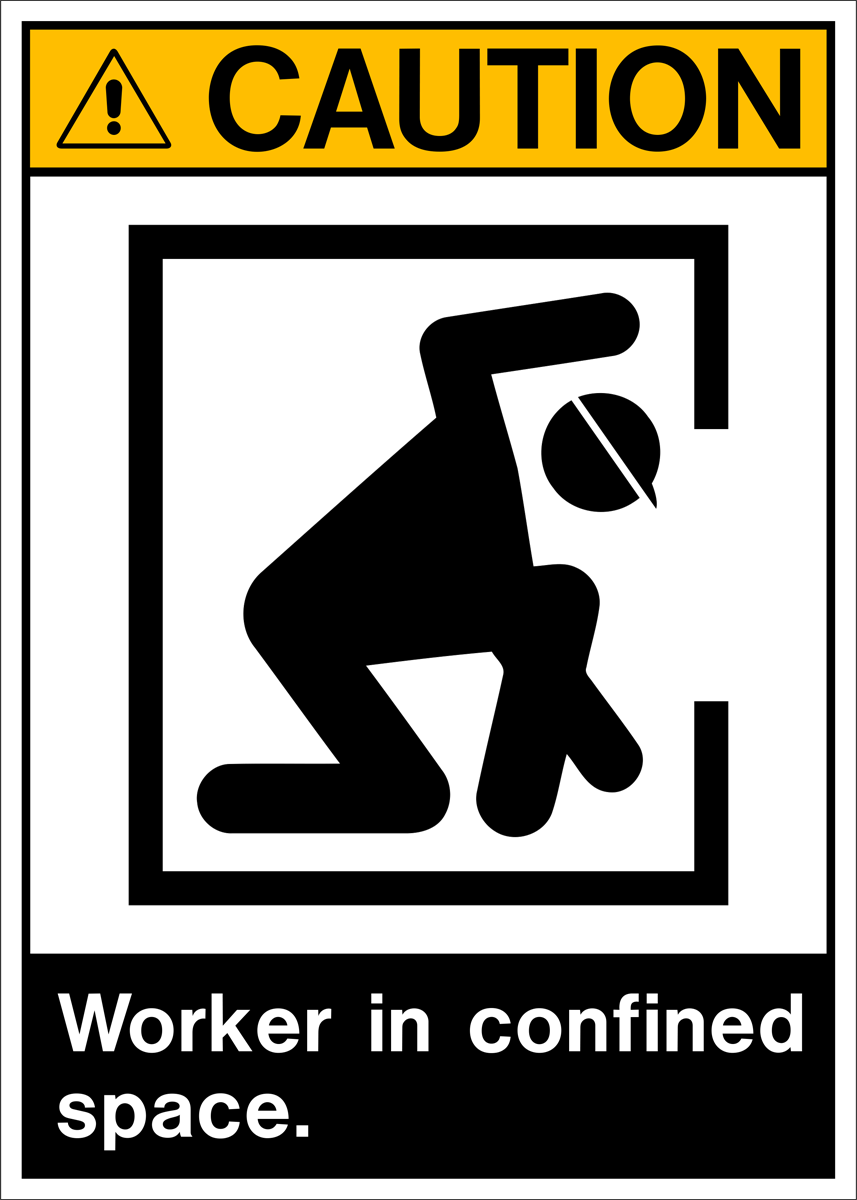 Worker in Confined Space ANSI Layout Caution Sign