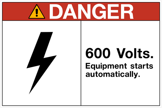 Automatic Start 600 Volts OSHA Layout Danger Sign